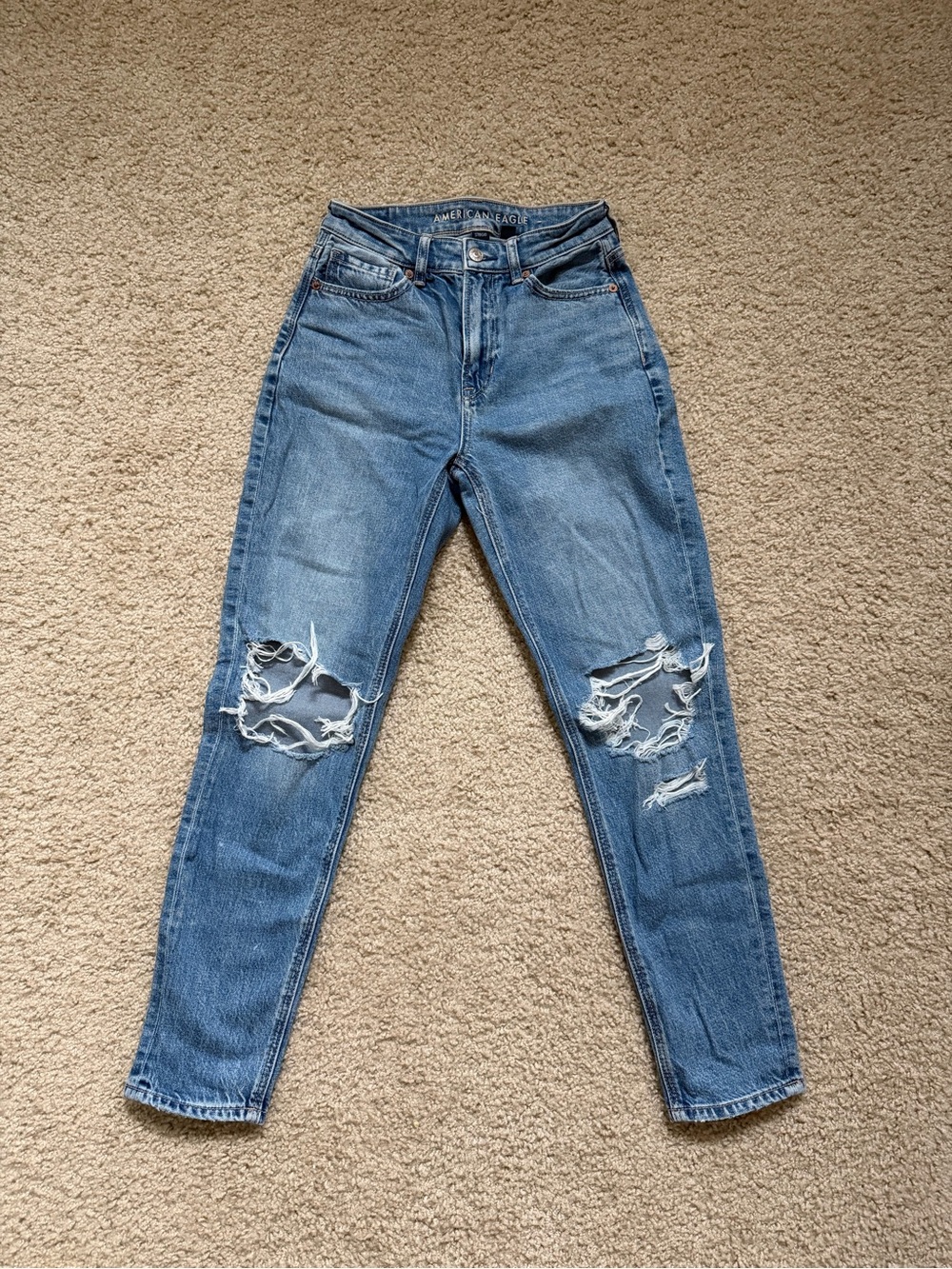 American Eagle Outfitters High-Rise Ripped Light Blue Mom Jeans